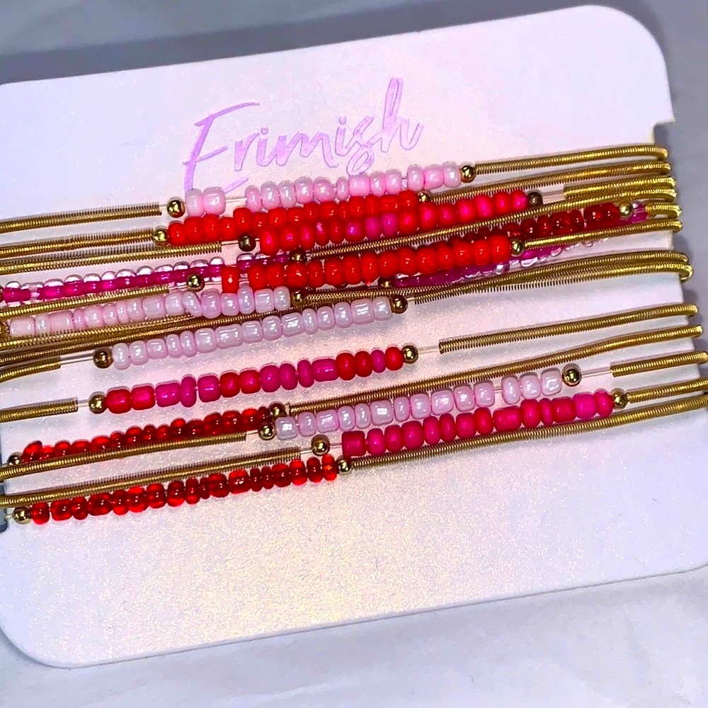 NWT Erimish Slinky Red & Pink stack 12 stretch bracelets